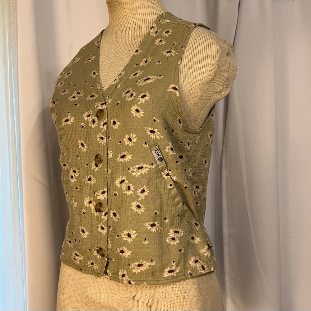 Vtg Exofficio Adventure Wear Womens Olive Green Floral Vest Sz 4. W / Pockets - Picture 2 of 10